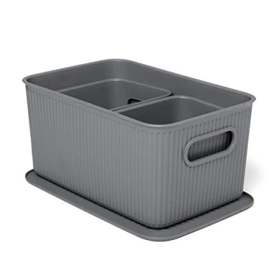 Image of TATAY 7010814 Multipurpose Organiser Set with Lid, 3 x Charcoal Grey, Medium