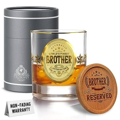 Image of CROWNLY CRYSTAL® Christmas&#039;s Gifts Brother Personalised Whiskey for from Sister Birthday Glasses Glass