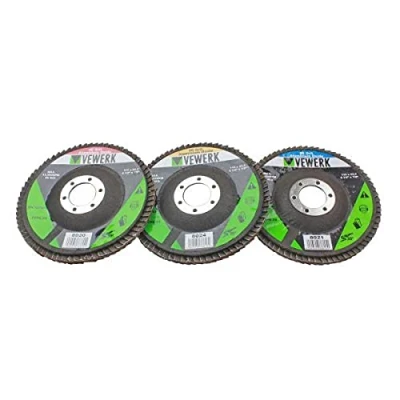 Image of VEWERK Pack of 10 Mixed Flap Discs 40,60,80,120 Grit Oxide 115mm X 22.2mm 8242
