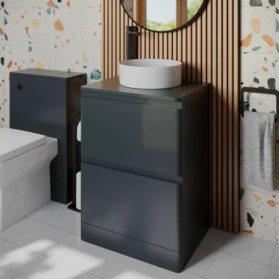 Image of Regis Forma Anthracite Grey Freestanding Countertop Vanity Unit with Lyon White Basin 600mm