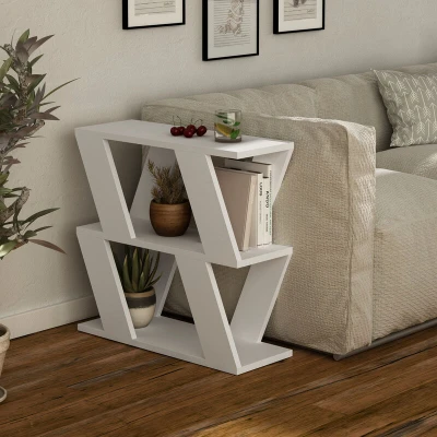 Image of Hocuspicus Narrow Side Table with 2 Storage Shelf Tier Slim End Modern Design Sofa Living Room, Office Many Colour Options 60x22x57cm (Gold Marble Effect)