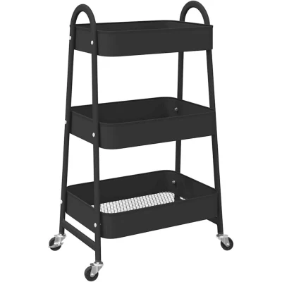 Image of vidaXL Storage Trolley 3 Tier Black 42x41.5x77 cm Steel