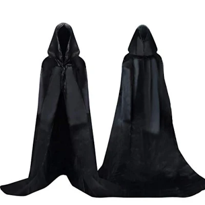 Image of Proumhang Black Hooded Cloak Long Cape Grim Reaper Vampire Witch Carnival Halloween Adult Wizard Costume