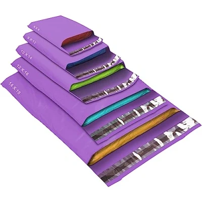 Image of 50 Mixed Size Purple Mailing Bags, 5 Sizes Self Seal Strong Waterproof Poly Plastic Envelopes for Parcels, Packaging, Small, Medium, Large Mail, Shipping Courier Delivery Bags
