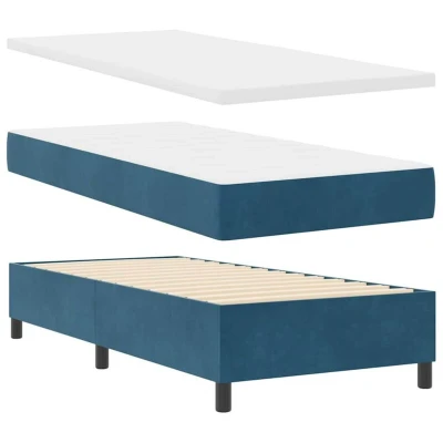 Image of vidaXL Box Spring Bed with Mattress &amp; Bench Dark Blue 90x200 cm Velvet
