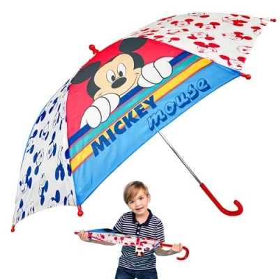 Image of Kids Polyester Umbrella, Perfect for Mickey Mouse Lovers, 70cm Childrens Brolly Umbrella Boys School Travel, Summer Auto with Easy Grip Handle