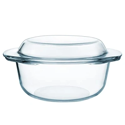 Image of Glass Casserole Dish with Lid, 2.5L Dish, Large Oven Proof Dishes, 20CM Lid