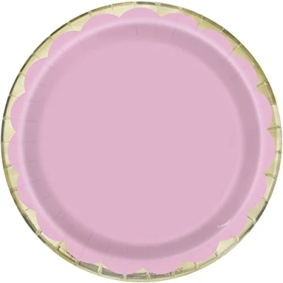 Image of Unique 16084 Paper Plates 18 cm Foil Scalloped Pastel Pink 10 Count (Pack of 1), Light