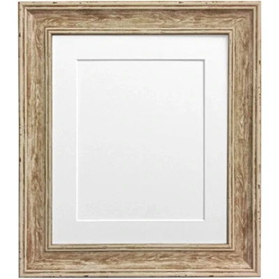 Image of FRAMES BY POST Scandi Distressed Wood Picture Photo Frame with White Mount A1 Image Size A2