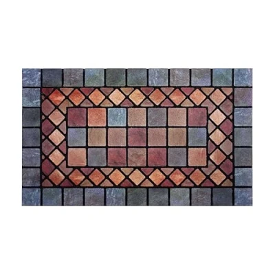 Image of Nicoman Elegant Tile Mat Barrier Doormat Eco Friendly Scrape and Non Slip Indoor/Outdoor Door Mat, Rectangular (75x44cm), Blue Border