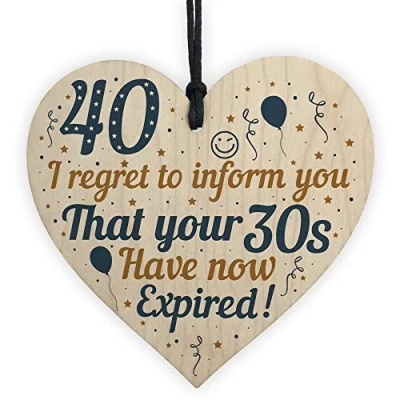 Image of RED OCEAN 40th Birthday Gifts For Men Women Funny Plaque Wooden Heart Sign Gift Friend Decoration