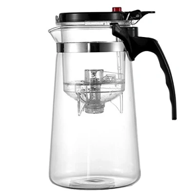 Image of TAMUME 950ML Easy to Filter Glass Teapot Tea Brewer with PC Plastic Strainer, One Button (950ML)