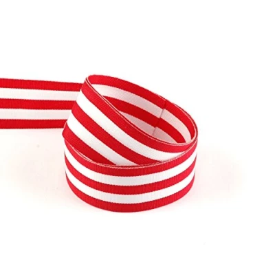 Image of Cotton Striped Ribbon 25mm x 1 Metre Length Cut from roll (Red)