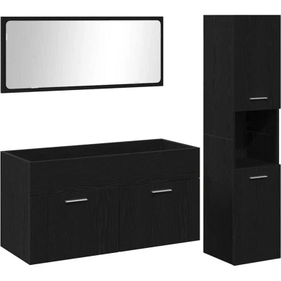 Image of vidaXL 3 Piece Bathroom Furniture Set Black Oak Engineered Wood