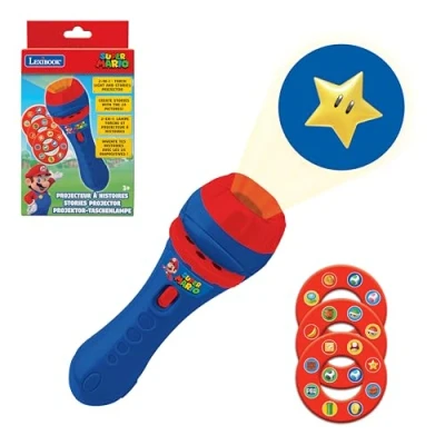 Image of Lexibook LTC050NI Super Mario Brothers Nintendo, Flashlight and Projector with 3 Discs, 24 Images, Create Your own Stories, Children&#039;s Toy, Blue, Red, White