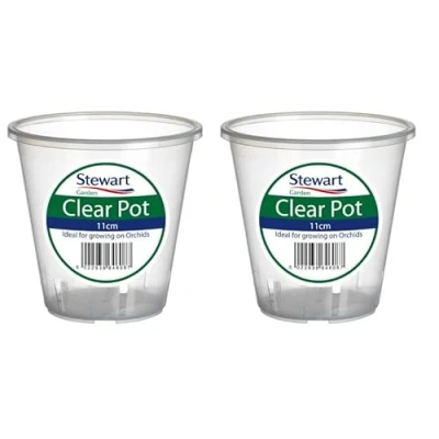 Image of 2 x Clear Orchid Pots Plastic Flower Plant Pot For Optimal Growth 11cm