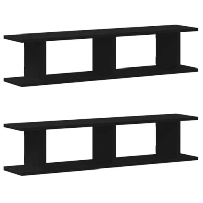 Image of vidaXL Wall Shelves Black Oak 90x18x20 cm Floating Shelves/Wall Mounted/Storage for Living Room, Office, Study Engineered Wood