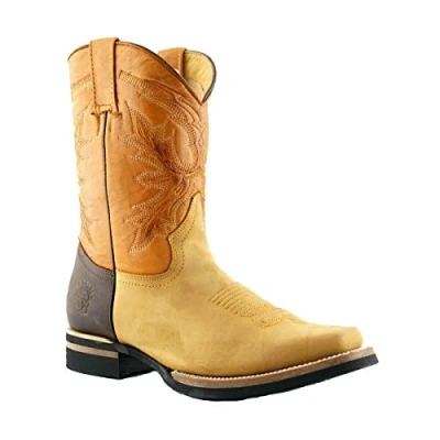 Image of Grinders Unisex El Paso Tan Brown Leather Slip On Mid Calf Cowboy Western Boots 8