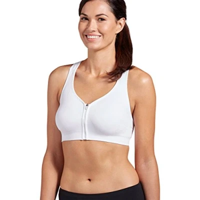 Image of Jockey Women&#039;s Mid Impact Zip Front Sports Bra, Pure White, L