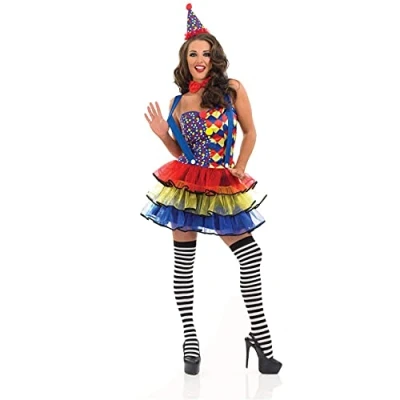 Image of Fun Shack Womens Clown Costume Adults Circus Tutu Dress Carnival Outfit , Blue Clown, Women: 8 10