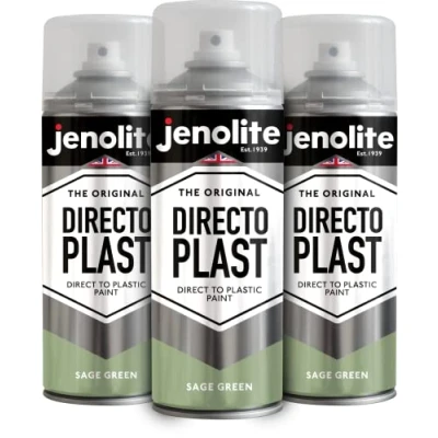 Image of JENOLITE Directoplast Gloss Spray Paint SAGE GREEN 3x400ml for Plastic Surfaces All Types Of No Primer Required Multi Surface RAL 7494C