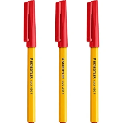 Image of STAEDTLER Fine 0.3mm 430 Stick Ballpoint Pens Writing Pen Smooth Red Ink Pack Of 3