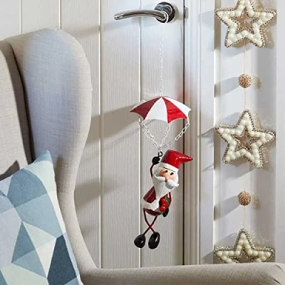 Image of Marco Paul Novelty parachuting Santa Christmas Ornament Large Hand Painted Free Standing Metal Decorations for centerpiece, table decor, Home accessories (Red Santa)