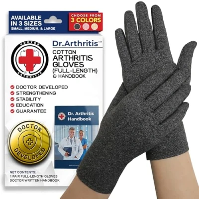 Image of Doctor Developed Compression Gloves With Handbook Arthritis for Pain Relief Women/Men Rheumatoid (L, Grey)