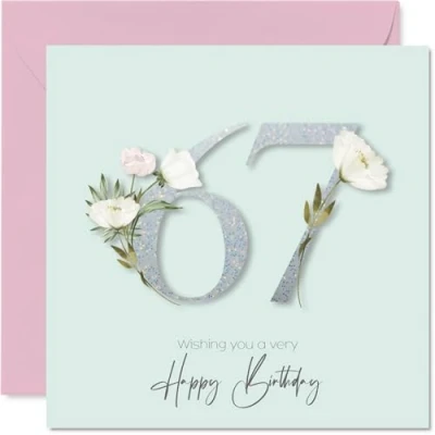 Image of 67th Birthday Cards for Women Fancy Floral Flowers Happy Card 67 Year Old Woman Cousin Neighbour Sister Wife, 145mm Bday Greeting