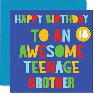 Image of Fun 18th Birthday Cards for Brother Awesome Teenage 18 Happy Card from Sister Step Brother, Gifts, 145mm x Eighteen Eighteenth Bday Greeting Gift