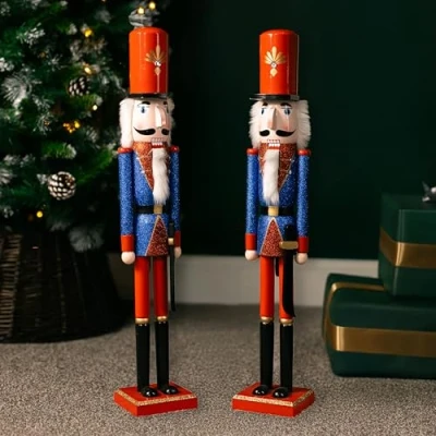 Image of Marco Paul Pair of 70cm Blue Nutcracker Soldier Statue Hand painted Christmas Decor 2x Ornaments For Decorations Indoor Xmas Large Wooden Toy