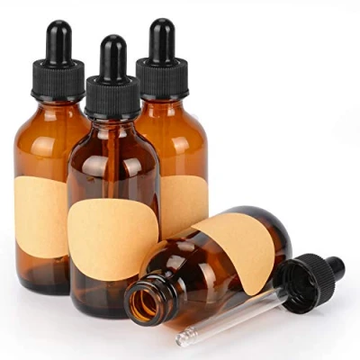 Image of stonylab Amber Glass Dropper Bottle 60ml (2 oz) 4 Pack, Brown Empty with and Label for Essential Oils Aromatherapy Fragrances