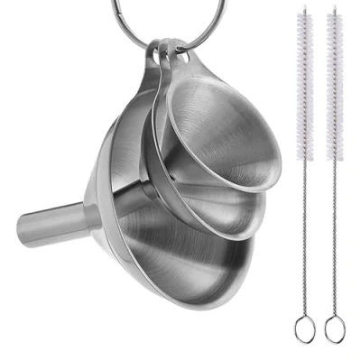 Image of Stainless Steel Funnels, Set of 3 Small Kitchen Funnels with Long Handle for Filling Bottles Liquid Dry Ingredients Powder, Durable and Dishwasher Safe