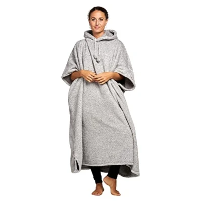 Image of R G Clothing Womens Ladies Warm Fleecy Hooded Poncho Capes Kaftan Dressing Gown One Size (Print 6)