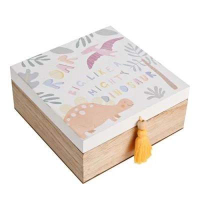 Image of Widdop Petit Cheri Wooden Dinosaur Keepsake Box Roar Design Perfect for Newborn or Baby Shower Gifts and Presents Nursey Storage