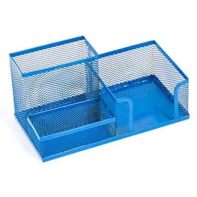 Image of Leviatan Desk Organizer Metal Office Pen Holder with Mesh Note 205 x 103 98 mm Navy Blue