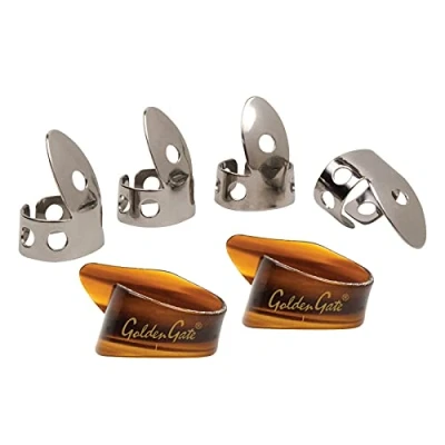 Image of National NP1 8T Thumb &amp; Finger Pick Pack Stainless Steel/Mock Tortoise Large