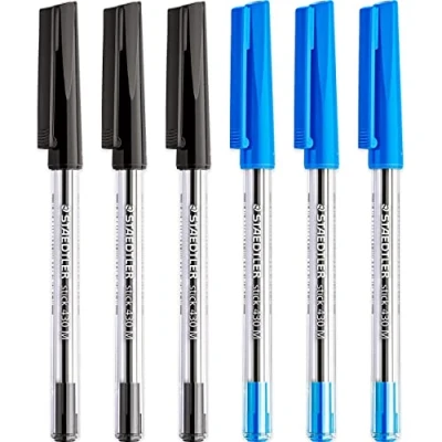 Image of STAEDTLER Medium 0.5mm 430 Stick Ballpoint Pens Writing Pen Smooth Black &amp; Blue Ink Pack Of 6