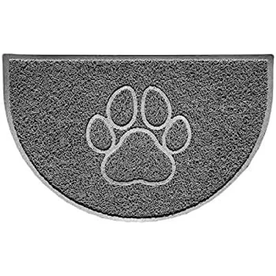 Image of Nicoman Paw Embossed Shape Outdoor Only Dirt Trapper Door Mat Washable Barrier Heavy Duty Doormat (Drainage Open Back, Half Moon, Grey, 70 x 44cm)