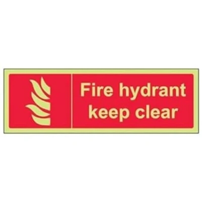 Image of V Safety Glow In The Dark Fire Hydrant Keep Clear Sign 300mm x 100mm Rigid Plastic