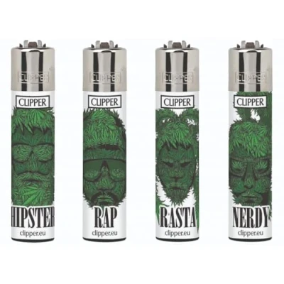 Image of Clipper Lighters 4pcs Set, Collection SET DESIGN (No Fuel) Mix Designs Refillable Assorted Colors Reusable Soft Flame Kitchen Lighter (Silhousettes 4pcs)