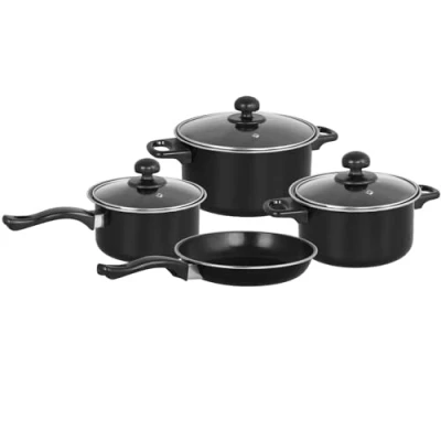 Image of Gr8 Home 7 Piece Non Stick Kitchen Cookware Set Cooking Pot Frying Pan Saucepan with Glass Lids (Black)