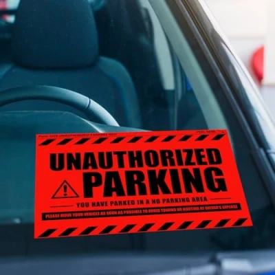 Image of 100Pcs Parking Violation Stickers Hard to Remove Tow Warning for Cars and Trucks Bilingual Spanish Tickets Super Sticky No 8x5 inch,Red