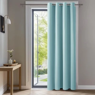 Image of Deconovo Solid Eyelet Curtain Blackout Thermal Insulated Room Darkening for Boys Bedroom W55 x L102 Inch Sky Blue 1 Panel