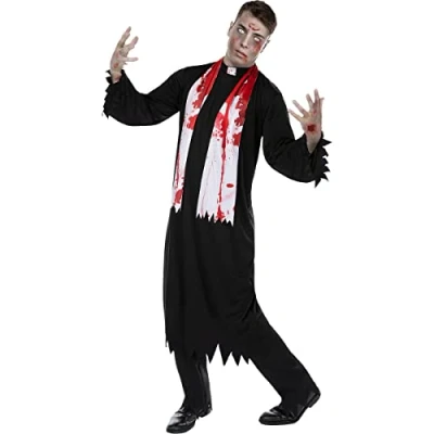 Image of Funidelia Zombie Priest Costume for man Undead, Halloween, Horror adults accessory fancy dress &amp; props carnival parties Size XL Black
