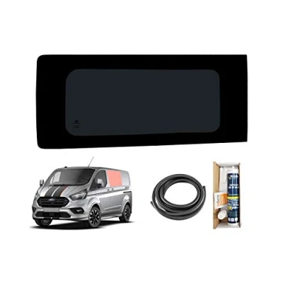 Image of Van Demon Side Window for Ford Transit Custom Left Sliding Door Dark Tint Fixed &amp; Fitting Kit