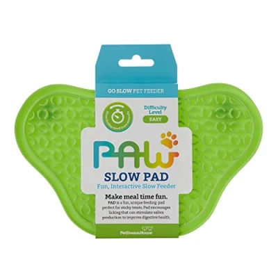 Image of PetDreamHouse PAW Slow Lick Pad Non Slip Mat for Dogs &amp; Cats, Anxiety Relief, Durable TPE, Suction Cup Grip, Dishwasher Safe Green