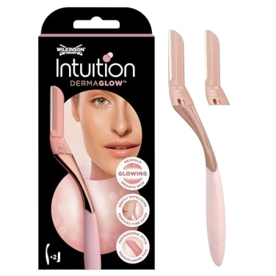 Image of WILKINSON SWORD Intuition Dermaglow For Women Facial Hair Remover and Exfoliating Dermaplanning tool Razor Handle + 3 Blade Refills
