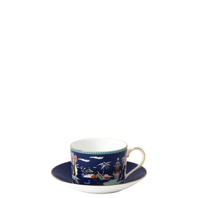Image of Wedgwood Wonderlust Teacup &amp; Saucer Set, 5 oz, Blue Pagoda