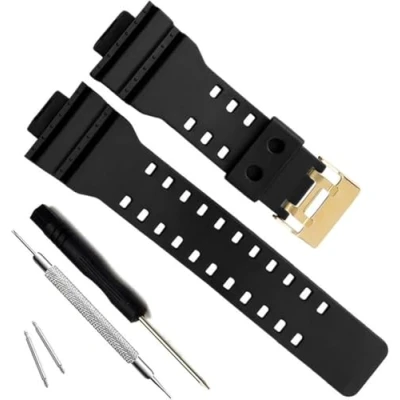 Image of MyTime Natural Resin Replacement Watch Band Strap for Casio Mens G Shock GD120/GA 100/GA 110/GA 100C (Black+Black Buckle)